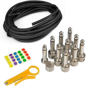Pyle Pro-Audio Pedal Board Patch Cables - Universal D.I.Y Custom Cut 10 Feet Wire Kit, Right-Angle Low Profile 1/4'' Connectors, Noise-Free Performance, 10 Pieces PSCBLKIT22.5