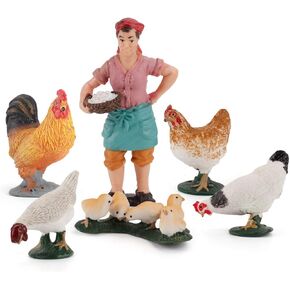 Realistic Rooster Toy Figurine 6PCS Chick Farm Animal Model Set Hen Chicken Party Desktop Decoration Collection Educational Toys Set for Kid Boys Girls 5 6 7 8 Years Old