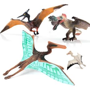 Realistic Pterodactyl Dinosaur Toy Playset Flying Dinosaur Party Pteranodon Model Early Educational Cognitive Toys for 5 6 7 8 Years Old Boys Girls Kid Toddlers 4 PCS