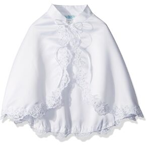 Girl's White Satin Communion Special Occasion Cape with Lace Trim