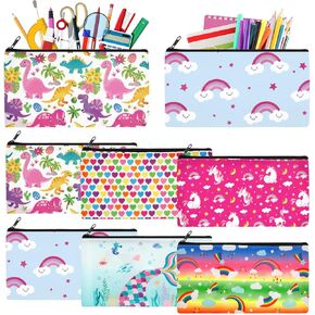 Ctosree 6 Pieces Pencil Case Pouch for Kids Girls Cartoon Cute Dinosaur Unicorn Pencil Pouch Students Stationery Cosmetic Bag Makeup Pouch for Teens School Office Supplies Birthday Christmas