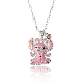 Disney Lilo & Stitch Womens Angel Necklace Official License, 16+2 Silver Plated Angel Pendant Necklace