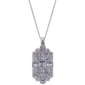 Secret for Longevity Geometric Art Deco Vintage Antique Flapper Gatsby Retro Style Rhinestone 19" inch Silver Tone Chain Pendant Necklace