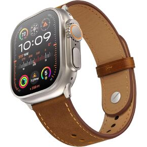 OUHENG Compatible with Apple Watch Band 49mm 45mm 44mm 42mm 41mm 40mm 38mm, Genuine Leather Bands Strap for iWatch Ultra 2/1 SE2 SE Series 9 8 7 6 5 4 3 2 1 (Retro Brown/Black, 49mm 45mm 44mm 42mm)