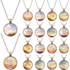 18 Pcs Bible Verse Pendant Necklace Christian Inspirational Jewelry for Mom Religious Faith Pendant with 24 Inches Chain Bible Jewelry Gift for Women Mother's Day