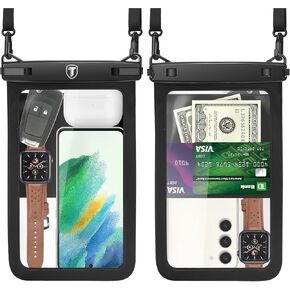 حافظة هاتف Tiflook مزدوجة المساحة مقاومة للماء لهاتف Samsung Galaxy S23 Ultra S22 S21 S20 FE A03S A13 A14 Note 20 Ultra Note 10 Plus، حقيبة جافة كبيرة للهاتف المحمول مقاس 8.5 بوصة لقضاء عطلة السفر، عبوتان، شفاف