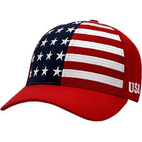 American Flag USA flag Patriotic Political Hero Campaign hat Embroidered Baseball Cap - RED