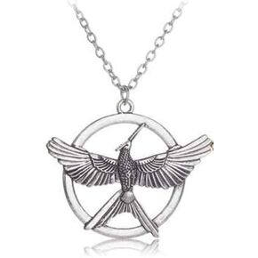Hunger Games like Necklace, Mockingjay Wings open & flying, Pendant Silver necklace, 1.5''