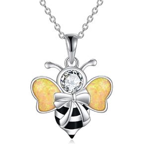 KQF Bee Necklace for Women 925 Sterling Silver Honeycomb Bee Pendant Necklaces Bee Daisy Flower Jewelry Christmas Gifts for Teens Girls