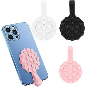 3PCS Silicone Suction Phone Case Mount, Hands-Free Strong Grip Holder, Non Slip Suction Cup Phone Mount with Adhesive Backing, Sticky Phone Grip for iPhone and Android for Selfies and Videos