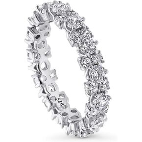 BERRICLE Sterling Silver Wedding Rings Cubic Zirconia CZ Eternity Ring for Women, Rhodium Plated Size 4-10