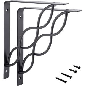 HOME MASTER HARDWARE 8 inch Decorative Shelf Brackets Shelf Support Corner Brace Joint Right Angle Floral Bracket Black with Screws 10 Pack