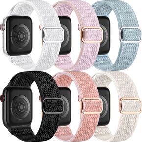 Lerobo 6 Pack Braided Bands Compatible with Apple Watch 44mm 45mm 42mm 49mm 41mm 40mm 38mm Women Men Stretchy Nylon Solo Loop Sport Strap Accessories for iWatch Ultra 2 Series 9 8 7 6 5 4 3 2 1 SE