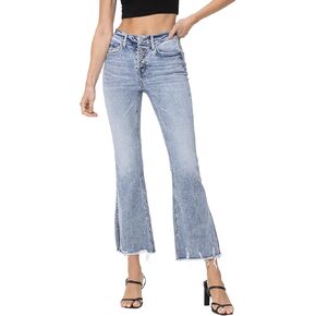 Flying Monkey High Rise Side Slit Crop Flare Jeans Light Blue F5098-26
