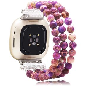 C&L Accessories Bracelets Compatible with Fitbit Versa 3 Bands/Versa 4 Bands/Fitbit Sense 2/Sense Bands for Women Men Beaded Gemstone