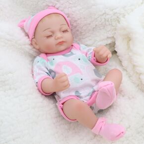 10 Inch Sleeping Newborn Baby Doll, Reborn Alive Soft Silicone Vinyl Baby Girl, Realistic Close Eyes Doll Gift Set for Ages 3+