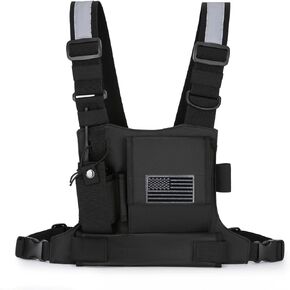 koculemi متعددة الاستخدامات حقيبة الصدر سترة تلاعب لراديو اتجاهين لاسلكي تخاطب العالمي الأيدي الحرة الجبهة الصدر حزمة الحقيبة لتشغيل مع حامل الهاتف حقيبة تسخير الهيب هوب (ترقية الأسود) in Kuwait