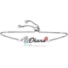 Disney Stitch Ohana Bracelet for Women Official License, Fashion Jewelry Lariat Bracelet with Ohana Pendant, Stitch Gifts