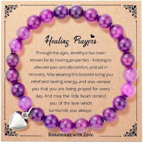 Ralukiia Get Well Gift for Women After Surgery, Healing Prayers Amethyst Bracelet, Cheer Up Inspirational Gifts for Women in Recovery, Feel Better Gift for Female Friend