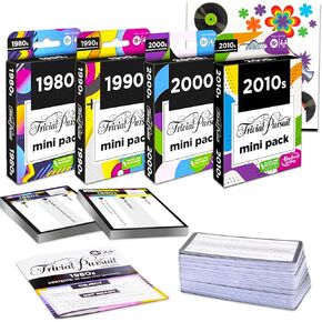 مجموعة بطاقات لعب Trivial Pursuit من 4 قطع - حزمة مع 4 عبوات صغيرة من Trivial Pursuit تتميز بوشوم الثمانينيات والعقد الأول من القرن الحادي والعشرين | حزم صغيرة من بطاقات السعي التافهة in Kuwait