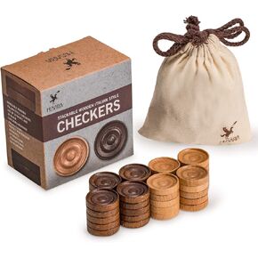 Husaria Wooden Italian Style Checker Pieces with Stackable Ridges and Drawstring Pouch, 40 Pieces