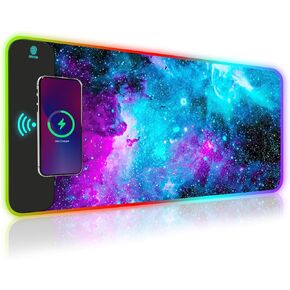 Gaming Mouse Pad Wireless Charging: RGB Gamer Desk Mat 15W for Keyboard and Mouse, Large LED Desk Pad with 10 Colors LED Light, Non-Slip Rubber Base Keyboard Pad for Gaming, PC, Laptop, Desk