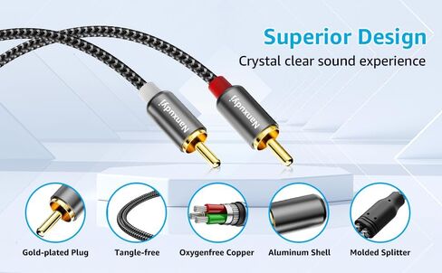 كابل صوت Nanxudyj 3.5 مم إلى 2RCA بطول 1 قدم، كابل صوت AUX إلى 2 RCA من النايلون المضفر 3.5 مم لسماعات استقبال استريو ومكبرات الصوت والهواتف الذكية والكمبيوتر اللوحي HDTV ومشغل MP3 والمزيد من كابل ستيريو لسماعات الرأس وكابل RCA in Kuwait
