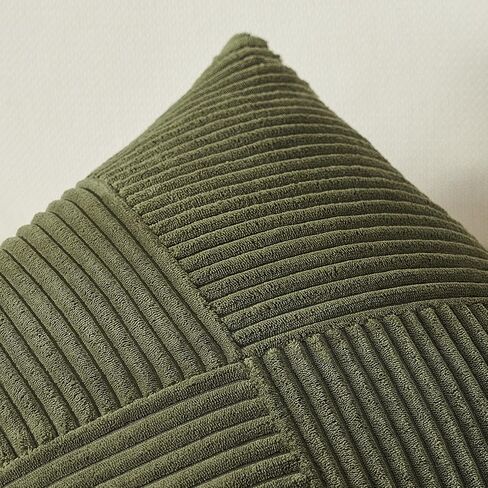 Topfinel Olive Green Decorative Throw Pillow Covers Set of 2 18x18 Inches for Couch Bed Sofa, Boho Aesthetic Home Decor, Soft Corduroy Striped Patchwork Windmill Textured Cushion Cases 45x45 cm in Saudi Arabia