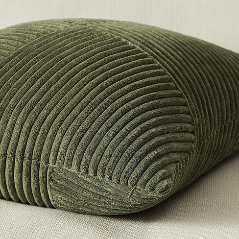 Topfinel Olive Green Decorative Throw Pillow Covers Set of 2 18x18 Inches for Couch Bed Sofa, Boho Aesthetic Home Decor, Soft Corduroy Striped Patchwork Windmill Textured Cushion Cases 45x45 cm in Saudi Arabia