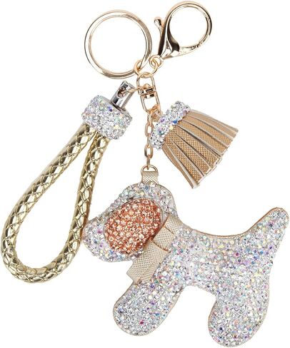 Fawziya Keychain Dog Bling Rhinestone Novelty Tassel Weave Wristlet Bag Charm For Women in Saudi Arabia