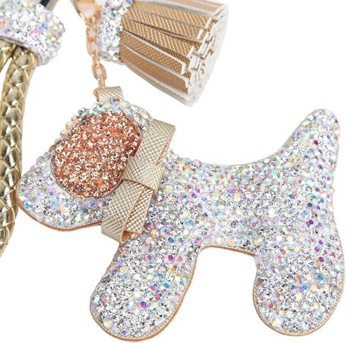 Fawziya Keychain Dog Bling Rhinestone Novelty Tassel Weave Wristlet Bag Charm For Women in Saudi Arabia