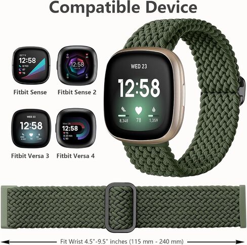 Maledan Braided Stretchy Band Compatible for Fitbit Sense/Versa 3/4 and Sense 2, Soft Elastic Strap Bracelet Wrist Bands for Smart Watch, Accessory for Men and Women in Kuwait