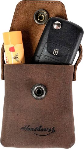 Heather's, Mini Purse Keychain for Women, Vintage Keyring Holder, Key Organizer, Full Grain Leather, Handmade, Bourbon Brown in Kuwait