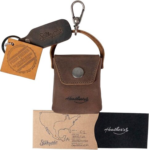 Heather's, Mini Purse Keychain for Women, Vintage Keyring Holder, Key Organizer, Full Grain Leather, Handmade, Bourbon Brown in Kuwait