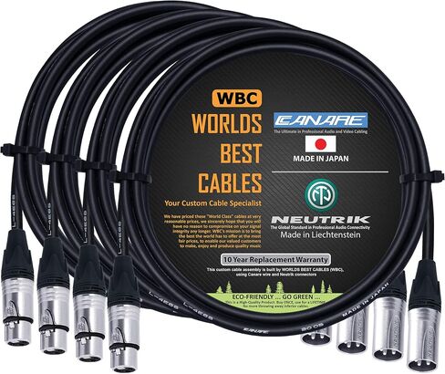 WORLDS BEST CABLES 4 Units - 3 Foot – Quad Balanced Microphone Cable CUSTOM MADE using Canare L-4E6S wire and Neutrik Silver NC3MXX Male & NC3FXX Female XLR Plugs in Saudi Arabia