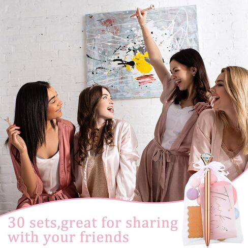 Yeaqee 91 Pcs Bridal Shower Pens Diamond Set 31 Wedding Crystal Pens 30 Organza Bags 30 Cards Bridesmaid Bling Metal Ballpoint Pen for Wedding Bridal Shower(Rose Gold, White,Classic Style) in Saudi Arabia