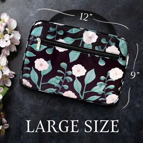 Floral Black Bible Cover with Handle, Bible Case with Pen slots, Bible Case for Women with Separate Spaces, Bible Carrying Case, Bible Cover Large, Womens Bible Case, Bible Bags, Bible Tote in Saudi Arabia