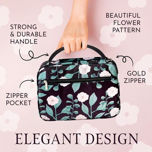 Floral Black Bible Cover with Handle, Bible Case with Pen slots, Bible Case for Women with Separate Spaces, Bible Carrying Case, Bible Cover Large, Womens Bible Case, Bible Bags, Bible Tote in Saudi Arabia