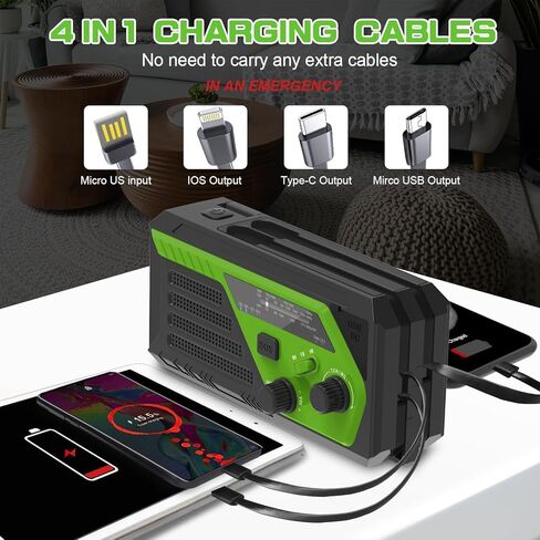 【أحدث 2023】راديو كرنك يدوي للطوارئ بقدرة 6000 مللي أمبير في الساعة، راديو محمول AM FM NOAA للطقس، راديو يعمل بالبطارية مع 4 كابل شحن مدمج، بنك الطاقة، مصباح قراءة مصباح يدوي LED، إنذار SOS للمنزل في حالات الطوارئ in Kuwait