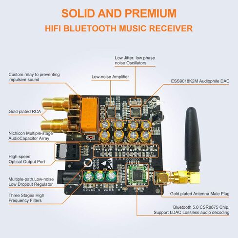 1Mii DS200Pro Bluetooth 5.3 Receiver for Home Stereo, HiFi Wireless Audio Adapter with LDAC, Built-in DAC, Long Range, Optical & RCA Outputs in Kuwait