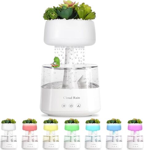 Aromatherapy Diffuser Humidifier, Rain Drop Humidifier Artificial Plants Night Light Essential Oil Diffuser,7 Color Air Humidifier with Filter for Home Bedroom Aroma in Kuwait