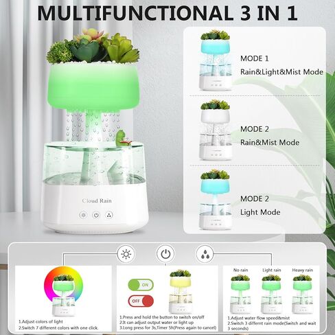Aromatherapy Diffuser Humidifier, Rain Drop Humidifier Artificial Plants Night Light Essential Oil Diffuser,7 Color Air Humidifier with Filter for Home Bedroom Aroma in Kuwait