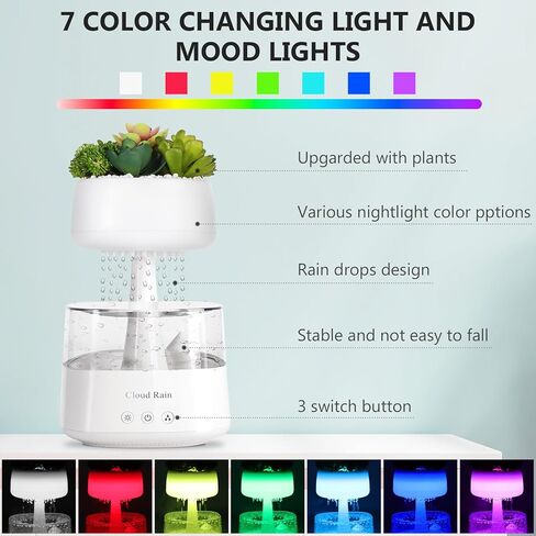 Aromatherapy Diffuser Humidifier, Rain Drop Humidifier Artificial Plants Night Light Essential Oil Diffuser,7 Color Air Humidifier with Filter for Home Bedroom Aroma in Kuwait