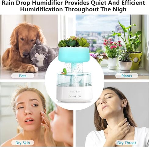 Aromatherapy Diffuser Humidifier, Rain Drop Humidifier Artificial Plants Night Light Essential Oil Diffuser,7 Color Air Humidifier with Filter for Home Bedroom Aroma in Kuwait