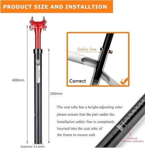 Suspension Seatpost for Bicycles - 27.2/30.9/31.6 X 400mm Shock Absorbing Bike Seatposts - Lightweight Aluminum Alloy Seat Post for Mountain Road Bike BMX eBike in Kuwait