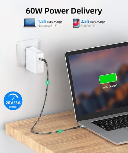 كابل SUNGUY USB C إلى USB C بطول 1 قدم، [عبوة من قطعتين] كابل شاحن 60 وات PD USB 2.0 من النوع C لهواتف iPhone 15/15 Plus/15 Pro/15 Pro Max وGalaxy S23/S22 Ultra/Z Fold/Z Flip وiPad Pro /إير، ماك بوك إير/برو، بلاي ستيشن 5 in Kuwait