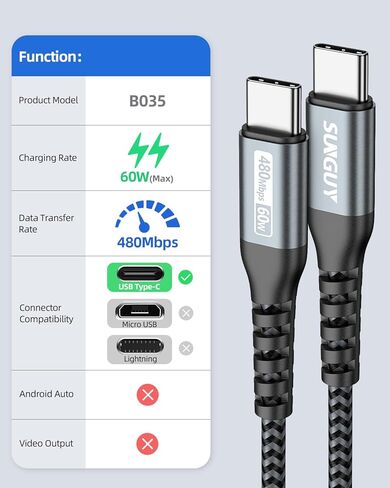 كابل SUNGUY USB C إلى USB C بطول 1 قدم، [عبوة من قطعتين] كابل شاحن 60 وات PD USB 2.0 من النوع C لهواتف iPhone 15/15 Plus/15 Pro/15 Pro Max وGalaxy S23/S22 Ultra/Z Fold/Z Flip وiPad Pro /إير، ماك بوك إير/برو، بلاي ستيشن 5 in Kuwait