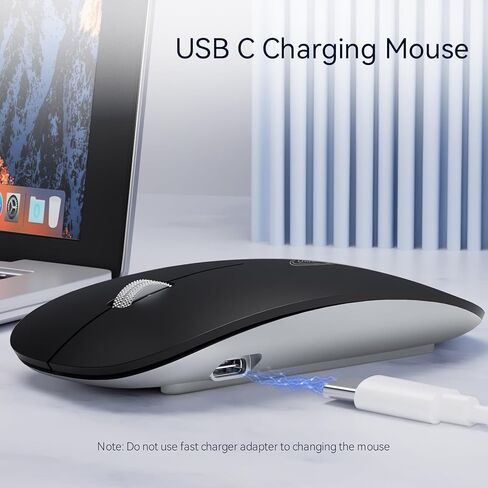 ماوس لاسلكي Uiosmuph G15، ماوس كمبيوتر قابل لإعادة الشحن USB C، ماوس نحيف صامت 2.4 جيجا هرتز بصري مع مستقبل USB نانو وجهاز استقبال من النوع C لأجهزة الكمبيوتر المحمول/Mac/PC أرجواني in Kuwait