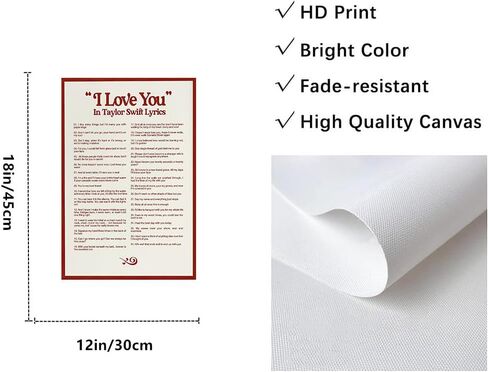 I Love You Lyrics Poster Music Album for Room Aesthetic Canvas Wall Art Picture Print Modern Family Bedroom Decor Posters 12x18 inch Unframed in Saudi Arabia