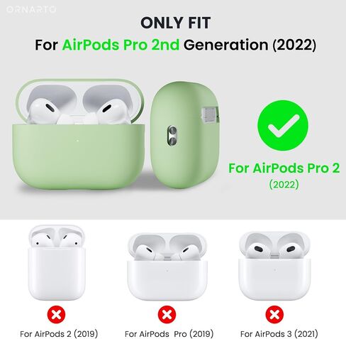 ORNARTO متوافق مع حافظة AirPods Pro 2 (2022)، غطاء سيليكون سائل واقٍ لجهاز AirPods Pro الجيل الثاني مع حبل أمامي ناعم من الجلد LED مرئي - ضوء النجوم in Kuwait